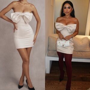 HOUSE OF CB 'Ariella' Ivory Satin Crystal Embellished Bow‎ Dress NWOT size XS